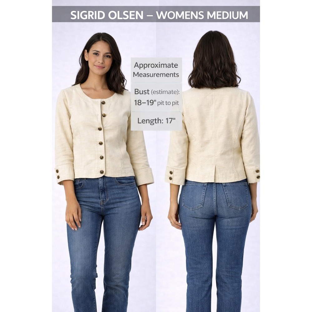 Sigrid Olsen Cream Linen Blend Cropped Jacket Size 6 Button Front SOMU0886